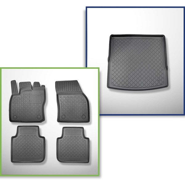 Set: TPE-Teppiche + Kofferraummatte für Volkswagen Tiguan II Allspace SUV  (11.2017-.) - Aristar - Guardliner - 5-Sitzer; für obere Ladefläche;  Modelle mit Varioboden / 7-Sitzer; 3. Reihe umgelegt