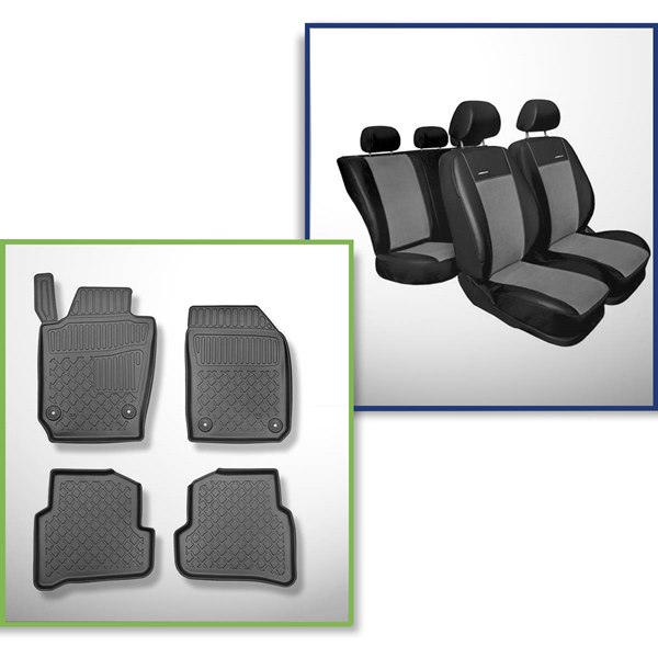 Set: TPE-Teppiche + Maßgeschneiderte Sitzbezüge für Skoda Fabia III  Hatchback (11.2014-08.2021) - Premium - 2. Reihe - Lehne geteilt